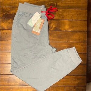 Men’s Mediclo Dusty Cloudy Blue Scub Jogger Bottoms Pants Red Drawstring NWT